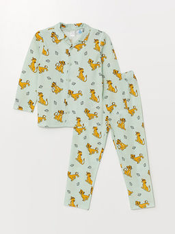 Polo Yaka Uzun Kollu Aslan Kral Bask?l? Erkek Bebek Pijama Tak?m?
