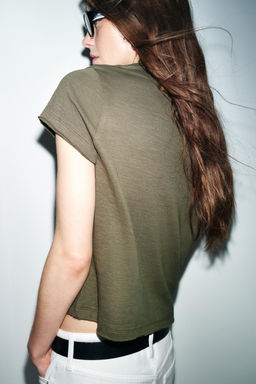 CAMISETA ALGOD?N MANGA CORTA / Khaki - Zara фото 4
