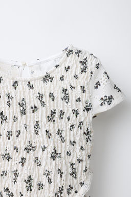 VESTIDO NIDO DE ABEJA FLORES / Negro / Crudo