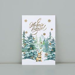 Цена за 5 шт. Открытка на акварельном картоне «С Новым годом!», тиснение, 10×15 см