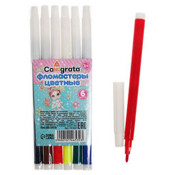 Цена за 24 шт. Фломастеры 6 цветов Calligrata «Принцесса», невентилируемый колпачок