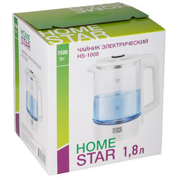Чайник Homestar HS-1008 (1,8 л), стекло, белый 107009