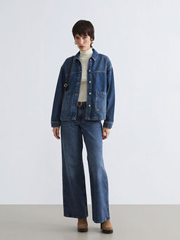 G?mlek Yaka Oversize Kad?n Jean Ceket