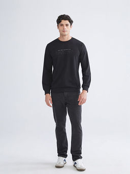 Bisiklet Yaka Bask?l? Erkek Kal?n Sweatshirt