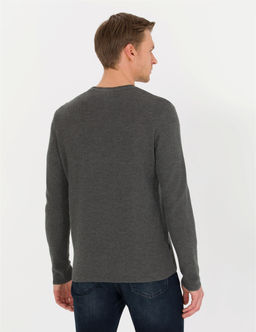 Gri Melanj Slim Fit Bisiklet Yaka Triko Kazak