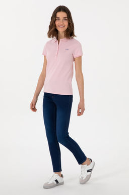 Футболка Kadın Acik Pembe Polo Yaka светло-розовая из хлопка