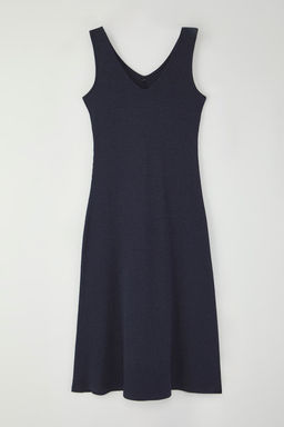 Indigo Shift/Duz Havuz Yaka Midi Triko Gorunumlu Esnek Orme Elbise TWOSS22EL2964