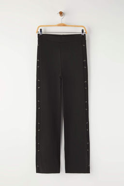 Siyah Yan? Kusgozu Detayl? Flare/Ispanyol Paca Orme Pantolon TWOAW26PL00077