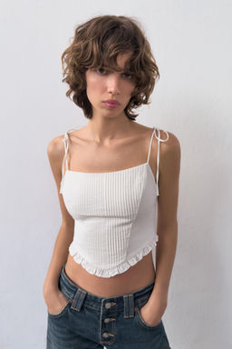 TOP CROP CORSETERO POPEL?N / Blanco - Zara фото 11
