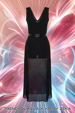 X Yapay Zeka Siyah Ici Tulum Detayl? Suni Deri Kemerli Dokuma Sifon Elbise TPRSS24EL00183 - Trendyolmilla фото 7