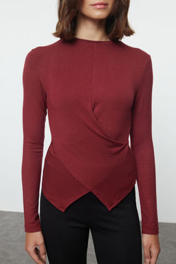 Trendyolmilla Siyah Kruvaze Buzgu/Drape Detayl? Slim/Vucuda Oturan Orme Bluz TWOAW25BZ00216 фото 7