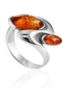 Кольцо Андромеда с коньячным янтарём