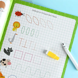 Многоразовые прописи с картинками и развивающими заданиями с маркером в комплекте. Серия "Пиши-стирай" арт. 72038 БУКВЫ /200х260 мм, 8 л., блок - бумага мелованная 130 г/м?, полноцветная печать, глянцевая ламинация, маркер в комплекте/