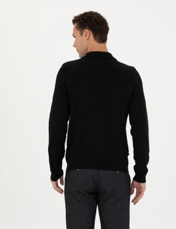 Siyah Slim Fit Fermuarl_ Polo Yaka Triko Kazak - Pierre cardin фото 5