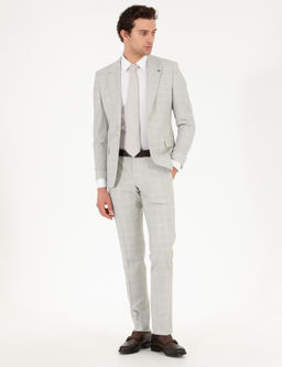 Gri Slim Fit Kareli Tak_m Elbise