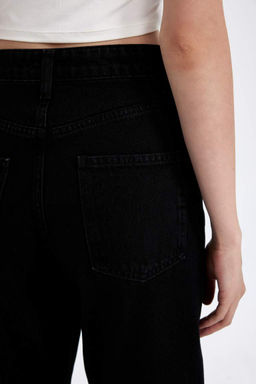 Короткие укороченные джинсовые брюки с высокой талией и широкими штанинами - Defacto фото 7