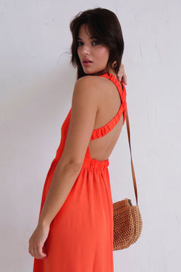 Платье с перекрещенными бретелями красно-оранжевое - Martichelli фото 7