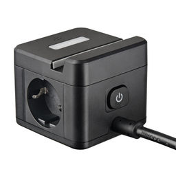 S-GCD2-1,5SBUH BLACK Удлинитель серии Standard, с/з, шнур 1,5м, 2 гнезда, 3 USB, 16А, держатель для телефона. Черный. ТМ Uniel