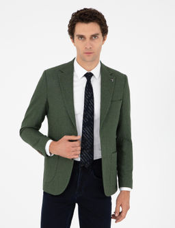 Спортивная куртка приталенного кроя цвета хаки из смесовой шерсти с узором в елочку