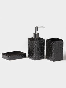 Набор для ванной «Лепесток», 3 предмета, дозатор для мыла, стакан, мыльница, чёрный