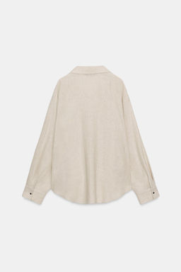 CAMISA CON LINO BAJO ABULLONADO / Beige claro - Zara фото 9