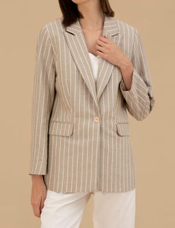 Bej Keten Kar___ml_ Comfort Fit Ceket