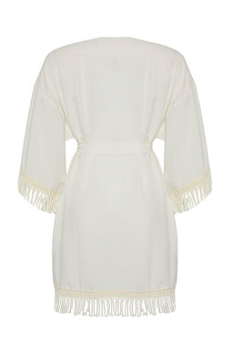 Ekru Mini Dokuma Puskullu Keten Gorunumlu Plaj Kimono&Kaftan TBESS25KM00001 - Trendyolmilla фото 7