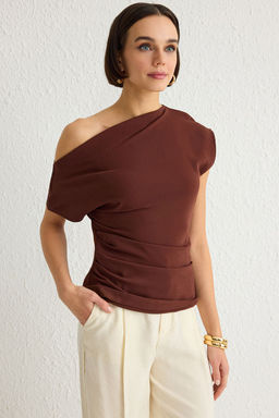 Trendyolmilla Siyah Kay?k Yaka Fitted Dokuma Bluz TWOSS24BZ00353 фото 10