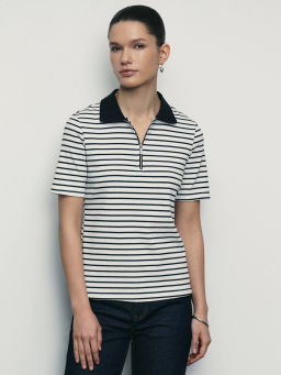 Джемпер-поло на молнии в полоску / Zarina