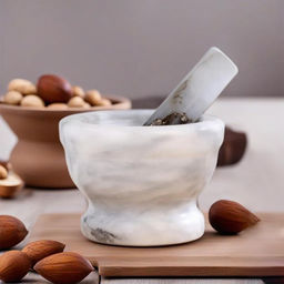 Ступка с пестиком, 130 мл, d=7 см, h=9 см, пестик 10.5 см, камень, белая