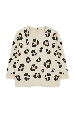 Bej K?z Cocuk Mevsimlik-Ince Leopar Desenli Orme Sweatshirt TKDAW25SW00001