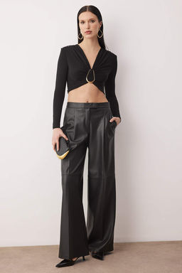 Siyah Toka Detayl? V Yaka Uzun Orme Sandy Party Bluz TPRAW26BZ00063 - Trendyolmilla фото 2