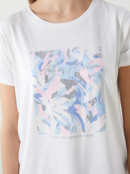 Bisiklet Yaka Bask?l? Kad?n Ti??rt