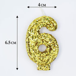 Свеча в торт Блестки, цифра 6, золото, 5,5 см - Страна карнавалия фото 2