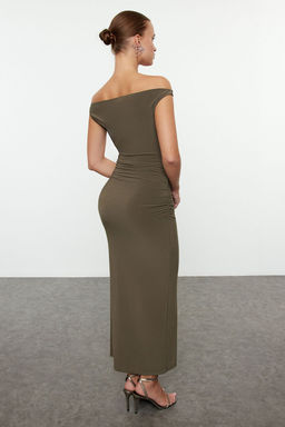 TRENDYOLMILLA Haki Vucuda Oturan Carmen Yaka Orme S?k Elbise TPRAW25EL00025 фото 14