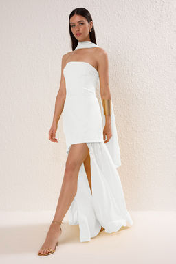 Beyaz Sal Detayl? Dokuma Maxi Abiye & Mezuniyet Elbisesi TPRSS25AE00188