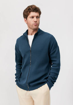 Жакет с воротником-стойкой синий