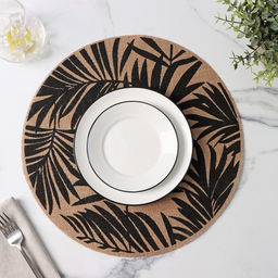 Набор салфеток сервировочных Доляна Листья, 4 шт, d=38 см, цвет чёрный  фото 6