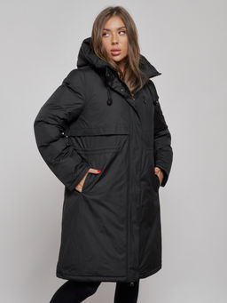 Пальто утепленное с капюшоном зимнее женское черного цвета 52333Ch - HULDLUCK фото 7