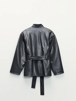 Куртка с поясом из искусственной кожи / Zarina  фото 3