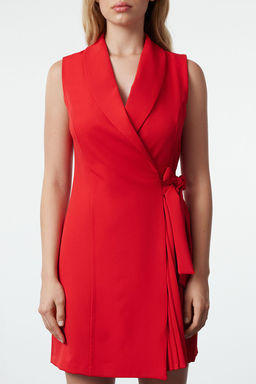 K?rm?z? Pilise Detayl? Mini Dokuma Ceket Elbise TWOSS24EL00793