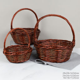 Корзина плетеная 3 штуки темно коричневые 33х12/27х10/22х9 см / S/3 22-42-B /уп 28/круглая - ГалеонТрейд фото 5