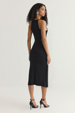 Siyah Vucuda Oturan Orme Gul Detayl? Midi Abiye Gece Mezuniyet Elbisesi TPRSS25EL00101 - Trendyolmilla фото 5