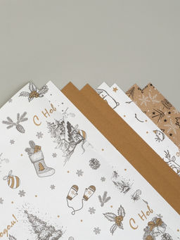 Крафт бумага набор листов Новый год золотой 0,68х1м±5% 8шт