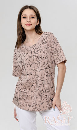 Футболка "Лица" oversize бежевая Цвет:как на фото