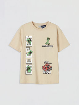 Bisiklet Yaka Minecraft Bask?l? Erkek ?ocuk Ti??rt