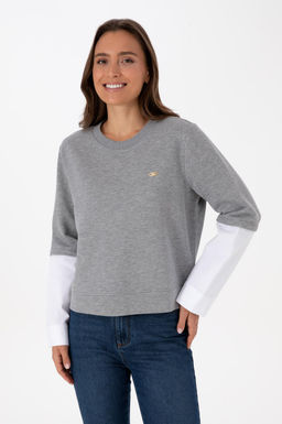 Kad_n Gri Melanj Sweatshirt Sepette S_rpriz _ndirim