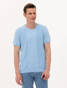 A__k Mavi Slim Fit Bisiklet Yaka Triko Ti__rt