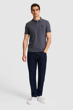 Erkek Slim Fit Polo Yaka Antrasit Basic Ti__rt