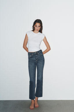 JEANS TRF CROPPED FLARE TIRO ALTO / Marino